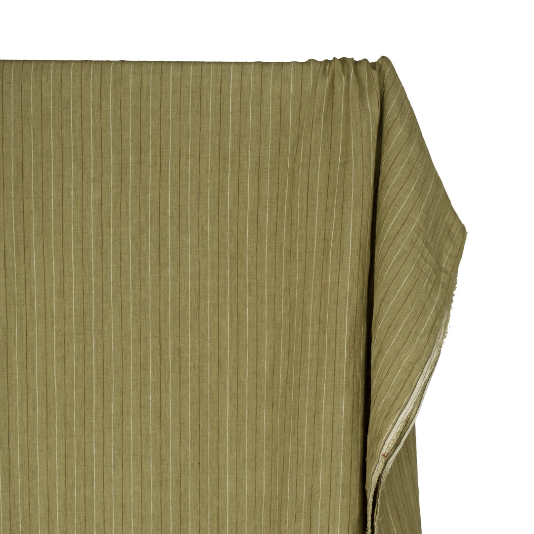 Pinstripe Stonewashed Linen - Green Pea | Blackbird Fabrics