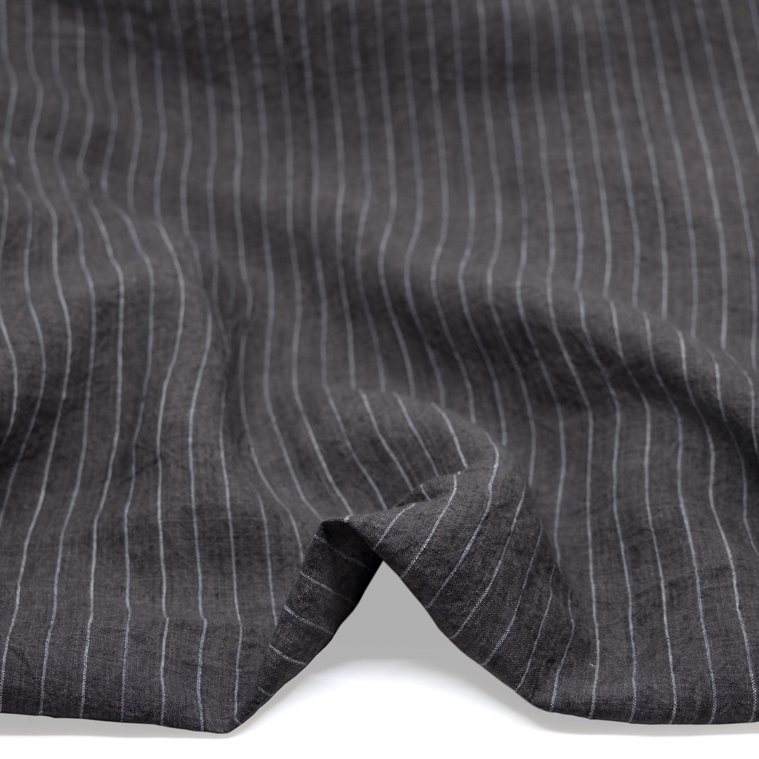Pinstripe Stonewashed Linen - Slate | Blackbird Fabrics