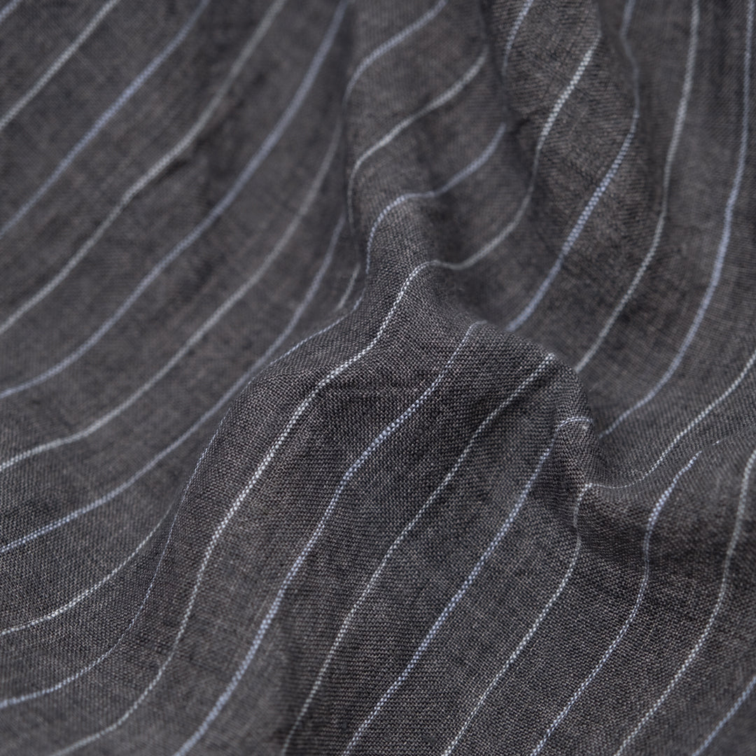 Pinstripe Stonewashed Linen - Slate | Blackbird Fabrics
