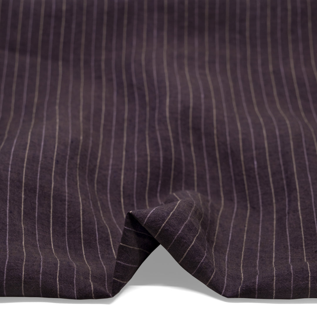 Pinstripe Stonewashed Linen - Aubergine | Blackbird Fabrics