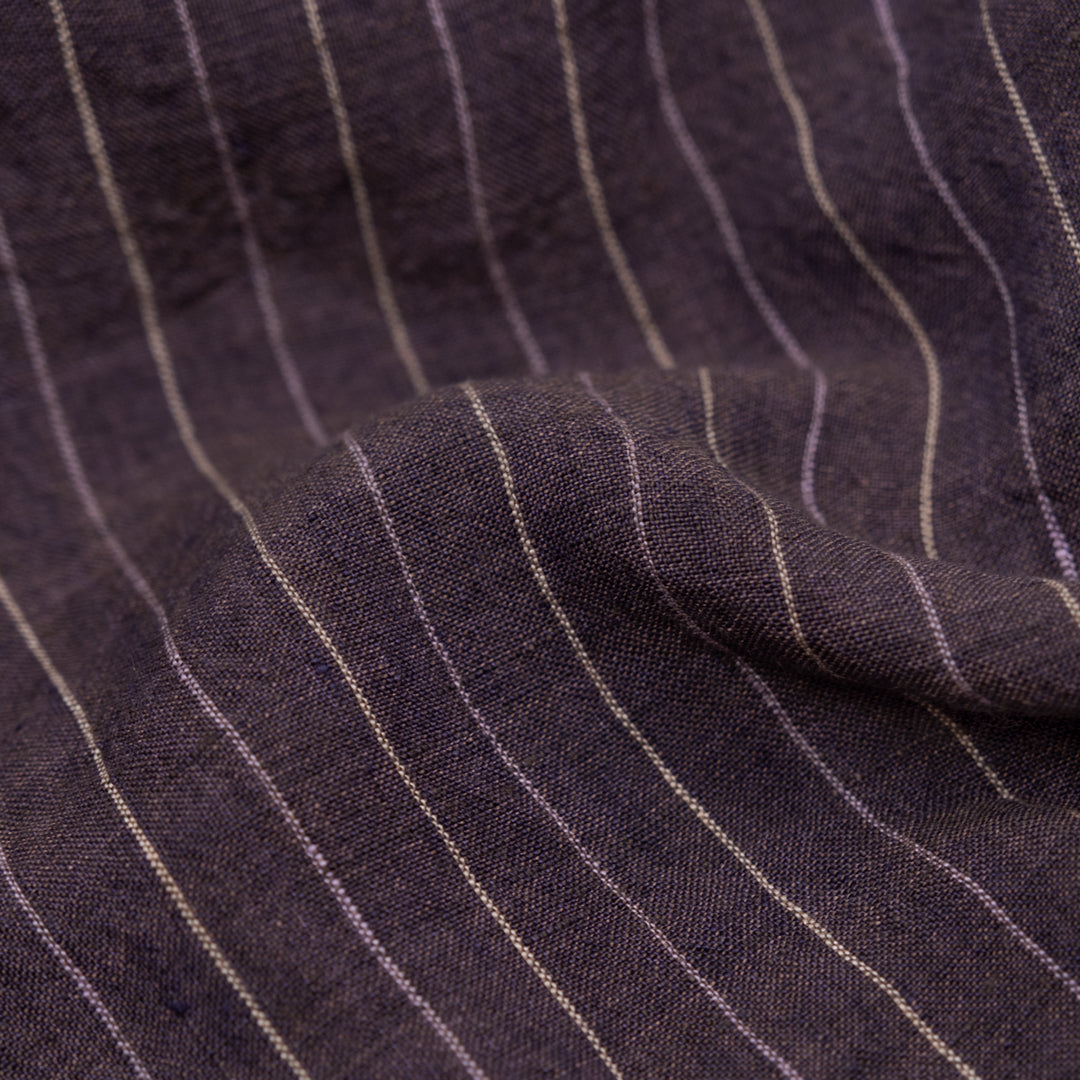 Pinstripe Stonewashed Linen - Aubergine | Blackbird Fabrics