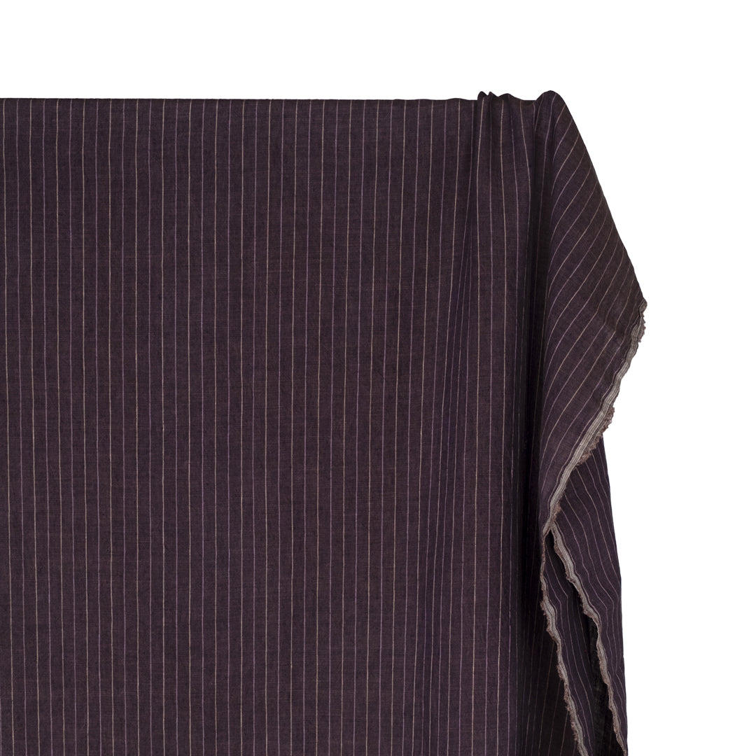 Pinstripe Stonewashed Linen - Aubergine | Blackbird Fabrics