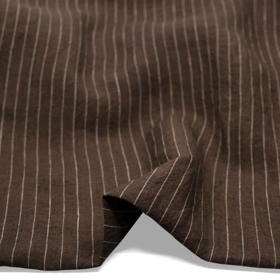 Pinstripe Stonewashed Linen - Mink | Blackbird Fabrics