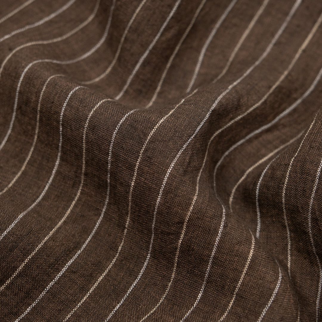 Pinstripe Stonewashed Linen - Mink | Blackbird Fabrics