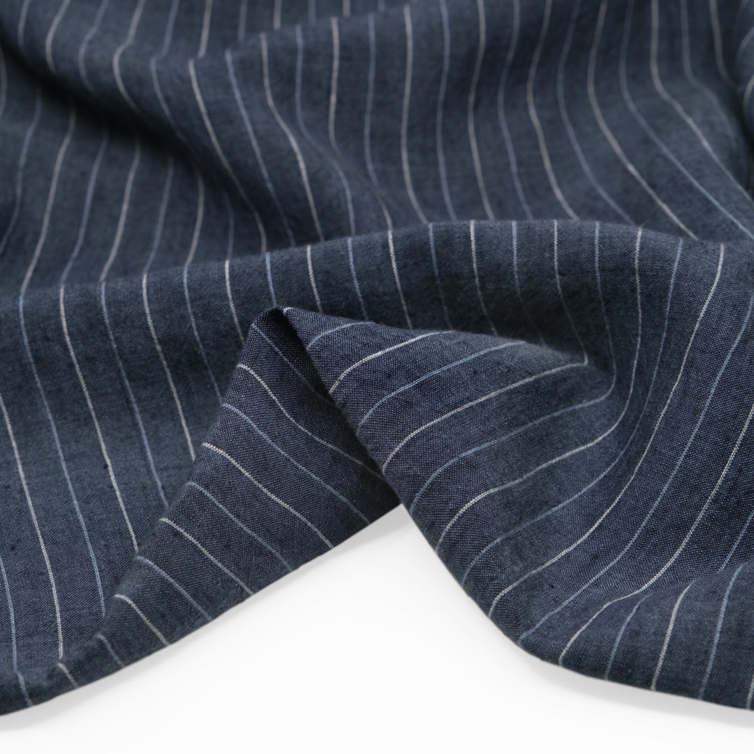 Pinstripe Stonewashed Linen - Vintage Blue | Blackbird Fabrics