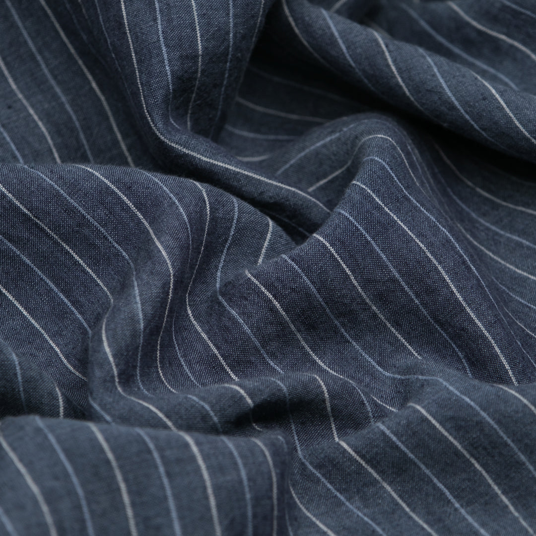 Pinstripe Stonewashed Linen - Vintage Blue | Blackbird Fabrics