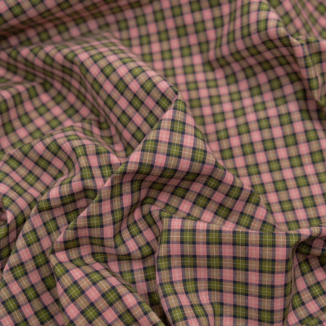 Field Day Plaid Cotton Shirting - Rose/Basil | Blackbird Fabrics