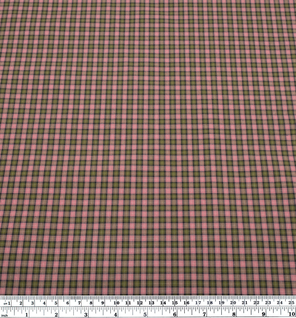 Field Day Plaid Cotton Shirting - Rose/Basil | Blackbird Fabrics