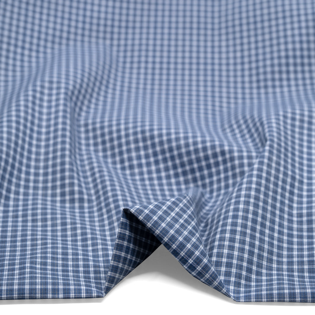 Corridor Mini Plaid Cotton Shirting  - Blue Pool/White | Blackbird Fabrics