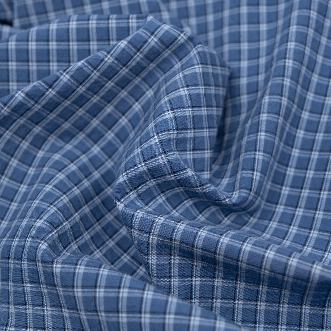 Notebook Plaid Cotton Shirting - Pacific/White | Blackbird Fabrics