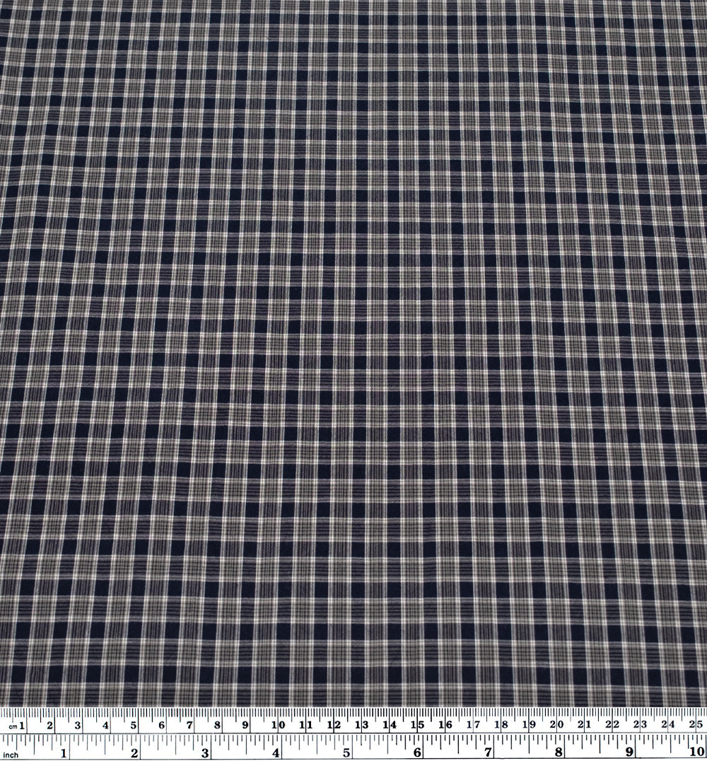 Night Owl Plaid Cotton Shirting - Ink/Grey/White | Blackbird Fabrics
