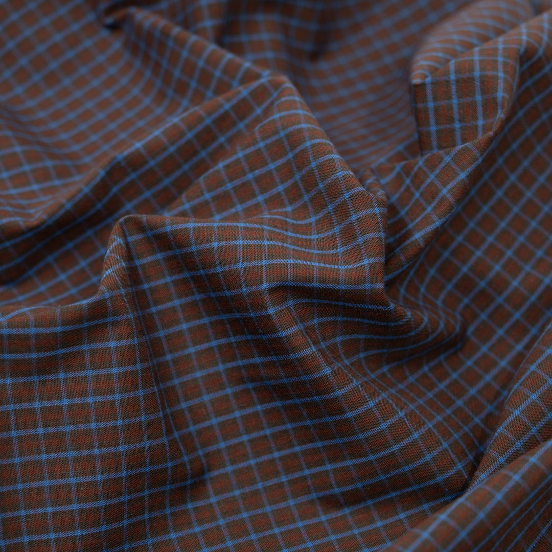 Burrow Plaid Cotton Shirting - Russet/Maroon/Marlin | Blackbird Fabrics