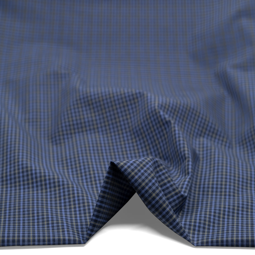 Vista Mini Plaid Cotton Shirting - Dark Denim/Cornflower/Wheat | Blackbird Fabrics