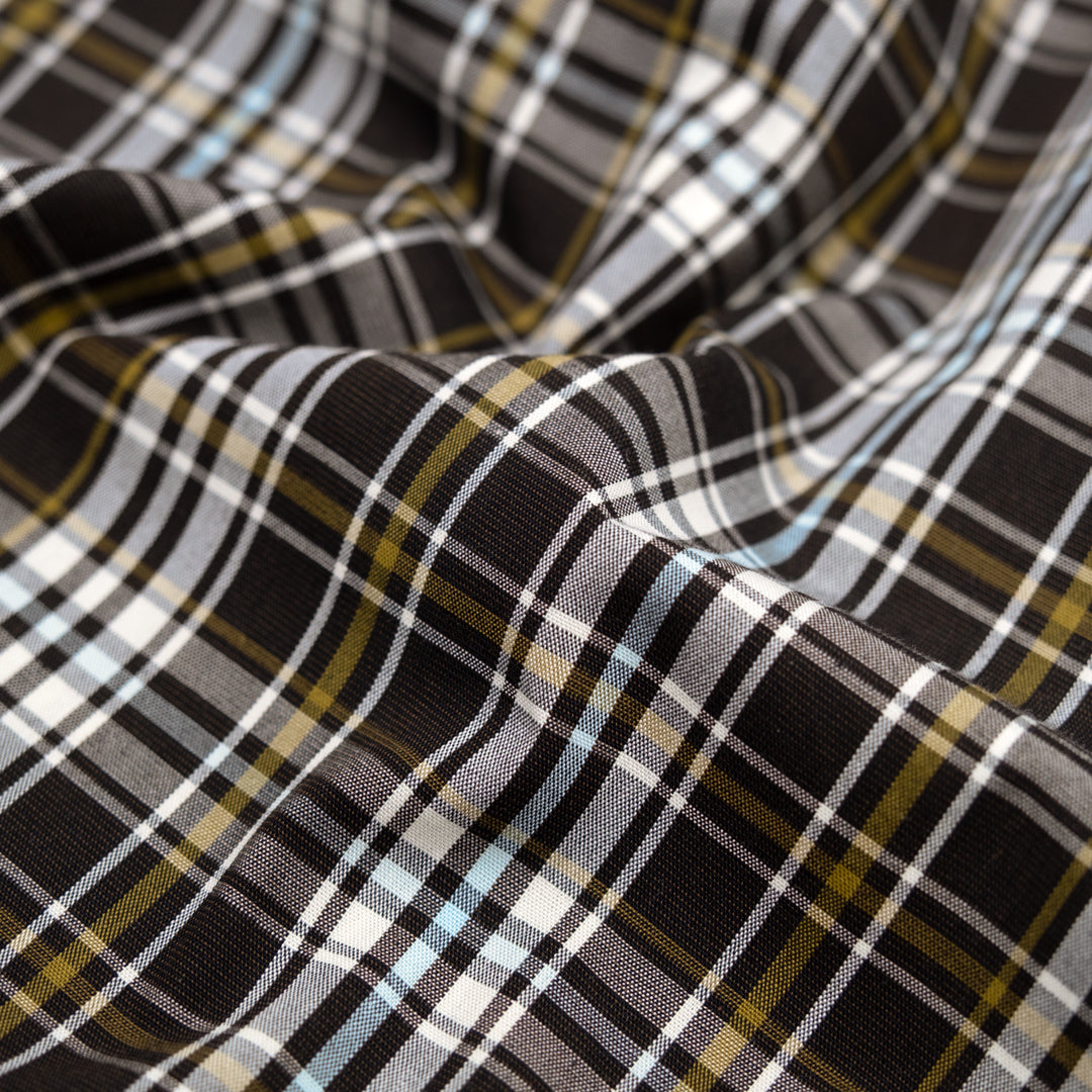 Horizon Plaid Cotton Shirting - Espresso/Multi | Blackbird Fabrics