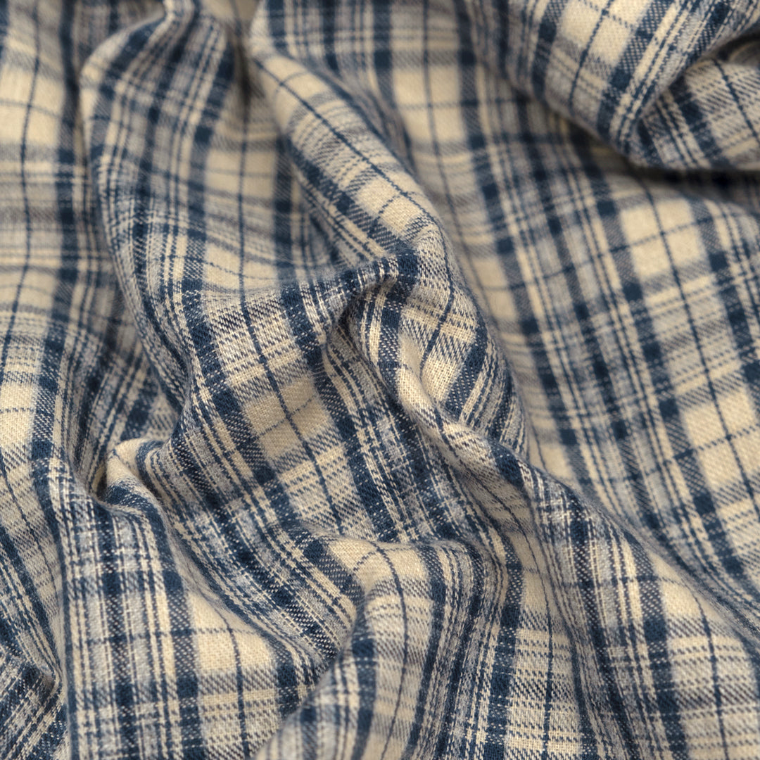 Chalet Plaid Lightweight Flannel - Vanilla/Vintage Blue | Blackbird Fabrics