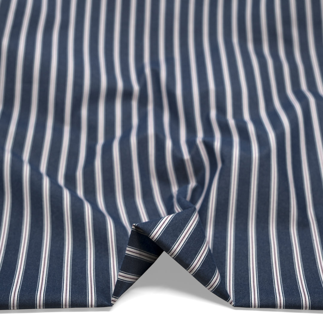 Townhouse Stripe Brushed Cotton Shirting - Midnight Blue | Blackbird Fabrics