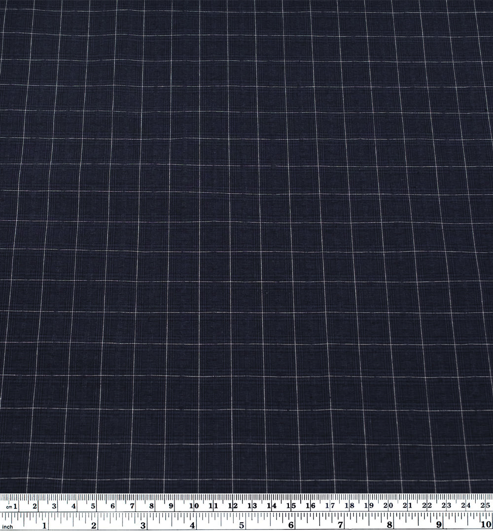 Puckered Plaid Cotton Shirting - Midnight Blue/White | Blackbird Fabrics