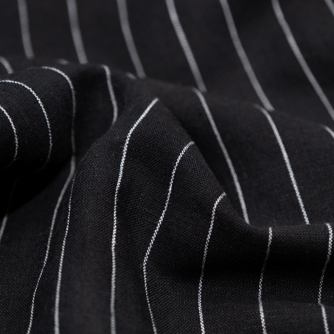 Wide Stripe Yarn Dyed Linen Cotton - Black | Blackbird Fabrics