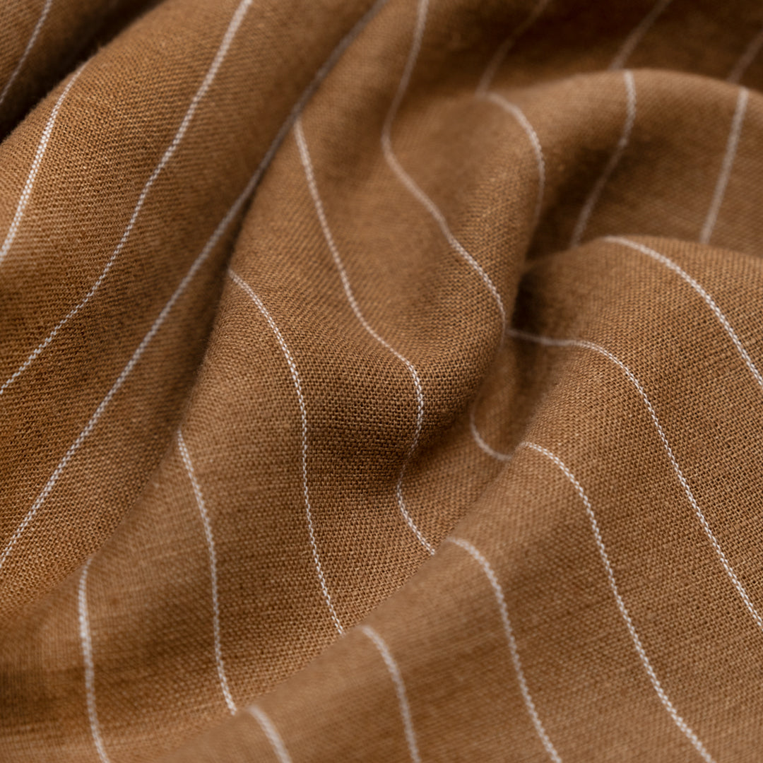 Wide Stripe Yarn Dyed Linen Cotton - Caramel | Blackbird Fabrics