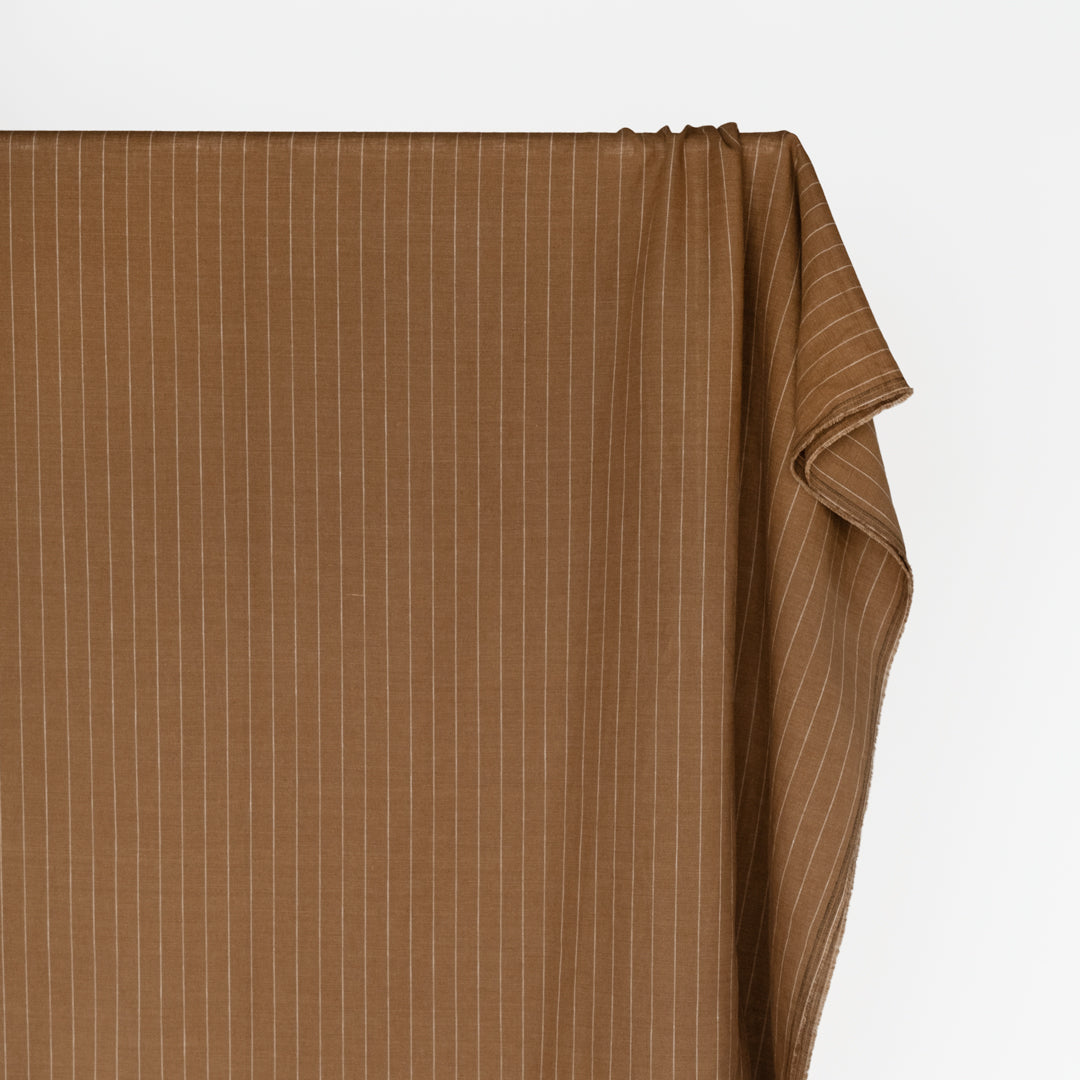 Wide Stripe Yarn Dyed Linen Cotton - Caramel | Blackbird Fabrics