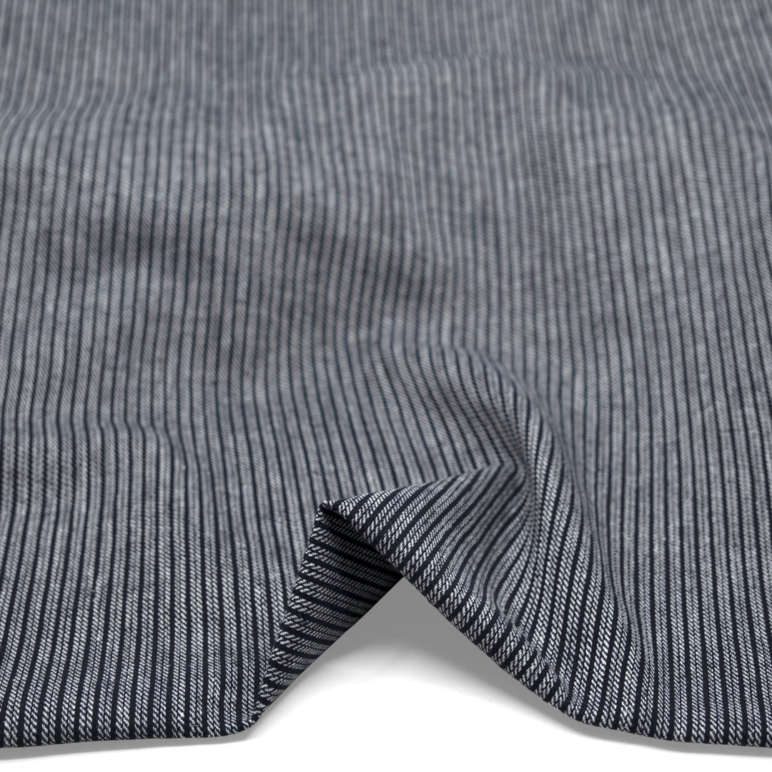 Railroad Stripe Linen Cotton Twill - Midnight Blue | Blackbird Fabrics