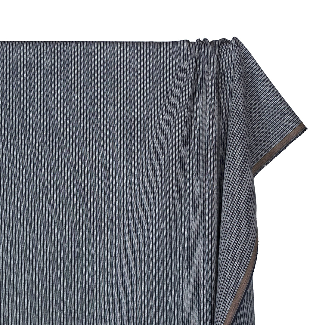 Railroad Stripe Linen Cotton Twill - Midnight Blue | Blackbird Fabrics