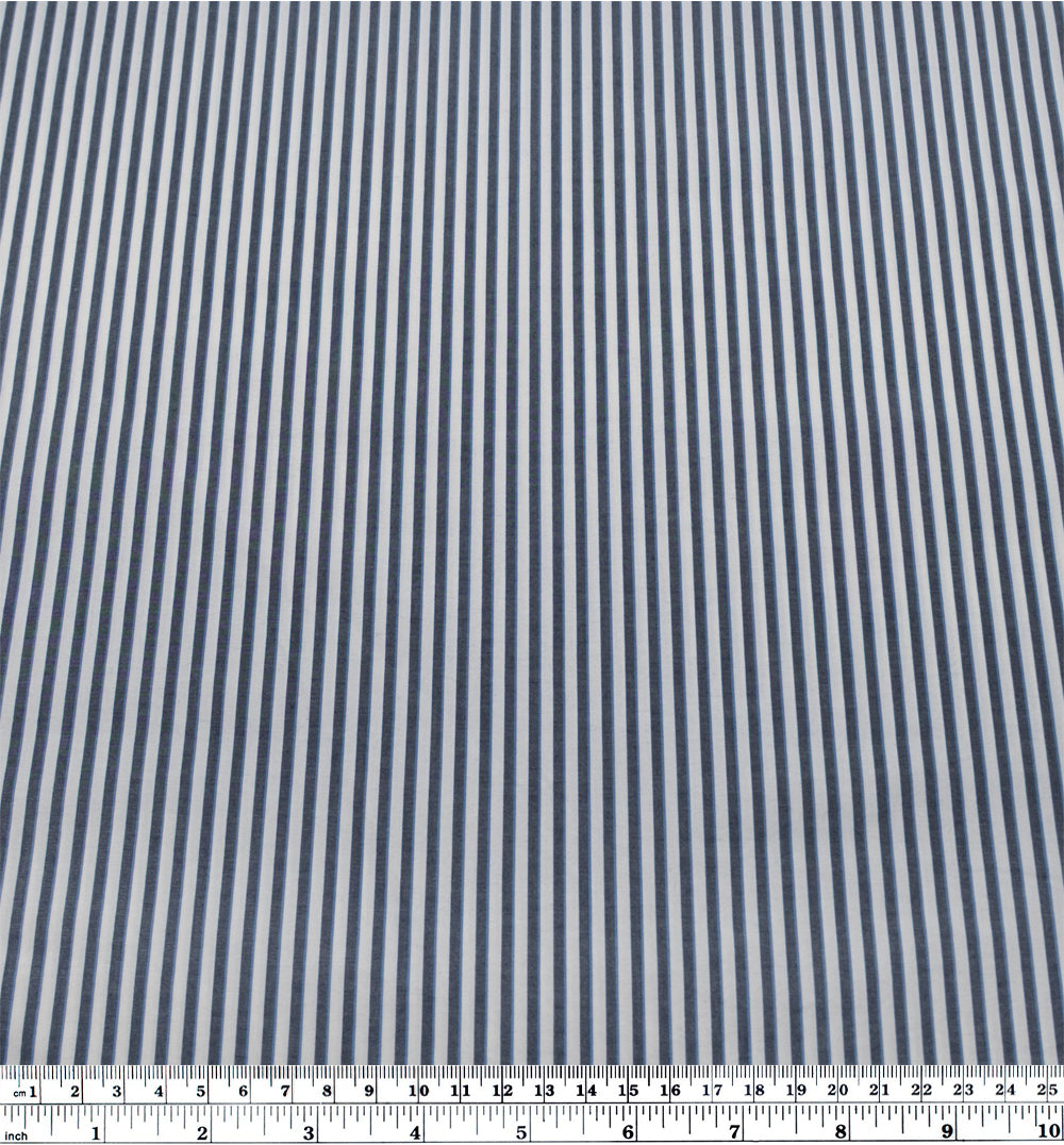 Shadow Stripe Cotton Shirting - White/Flint/Blue Bird | Blackbird Fabrics