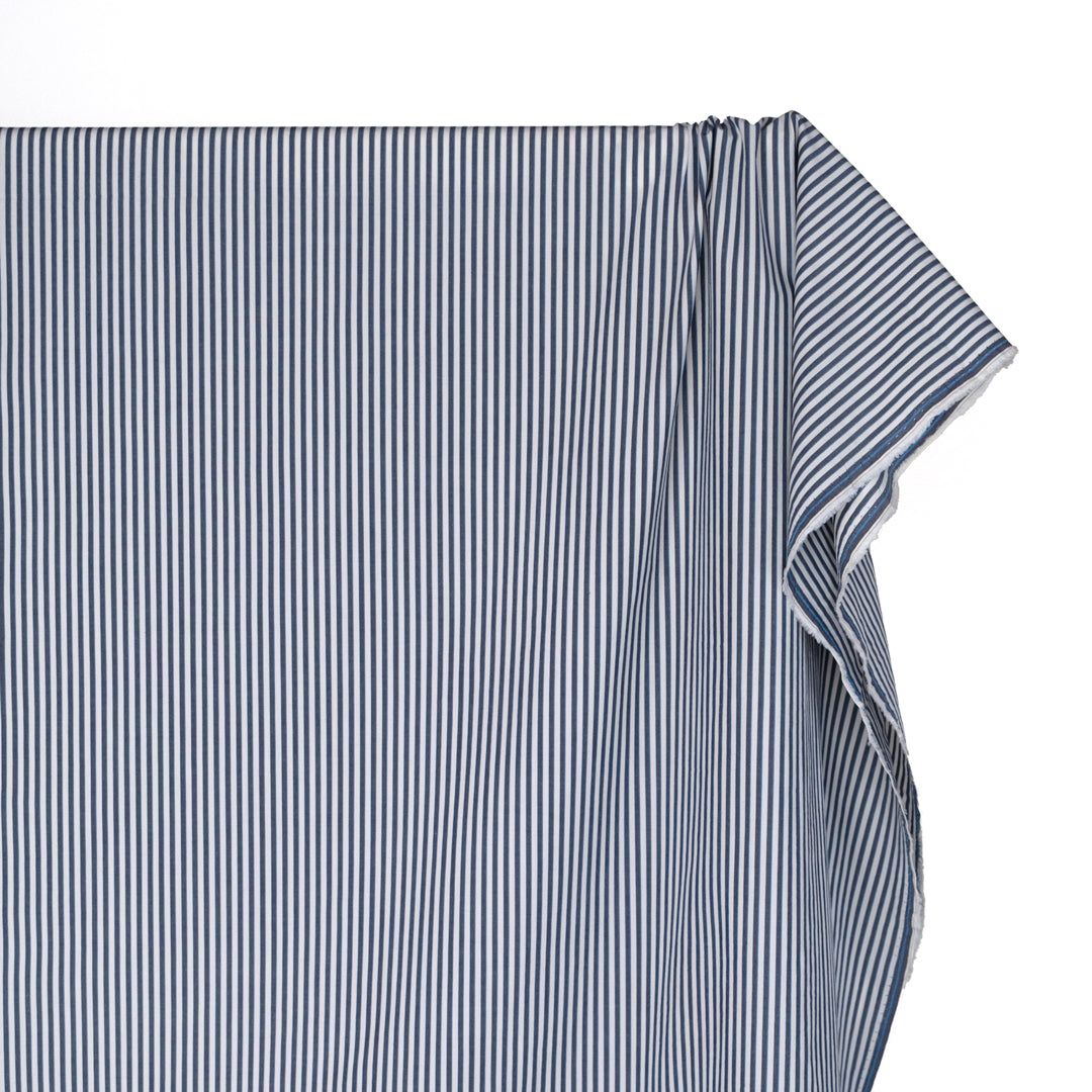 Shadow Stripe Cotton Shirting - White/Flint/Blue Bird | Blackbird Fabrics