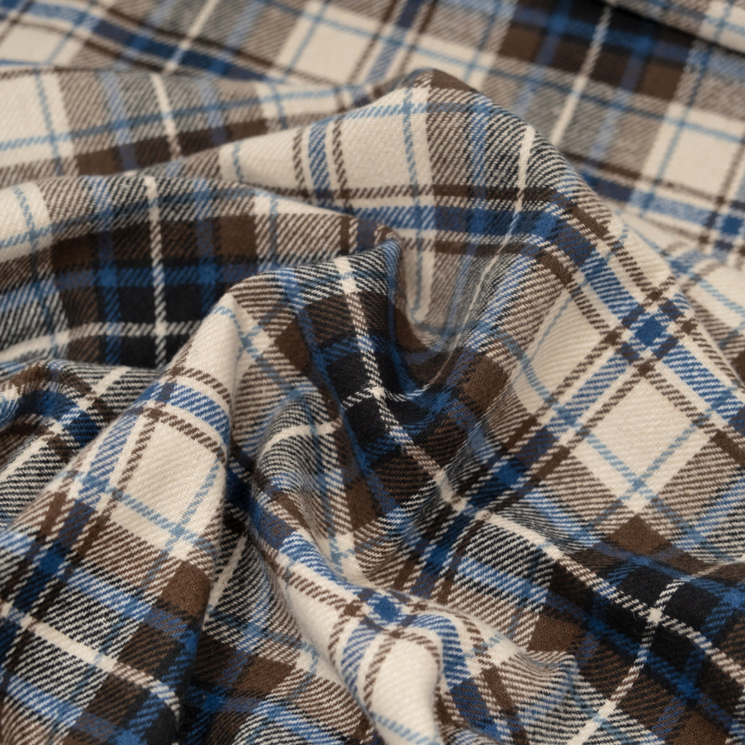 Cabin Plaid Midweight Cotton Flannel - Birch/Marlin/Truffle | Blackbird Fabrics