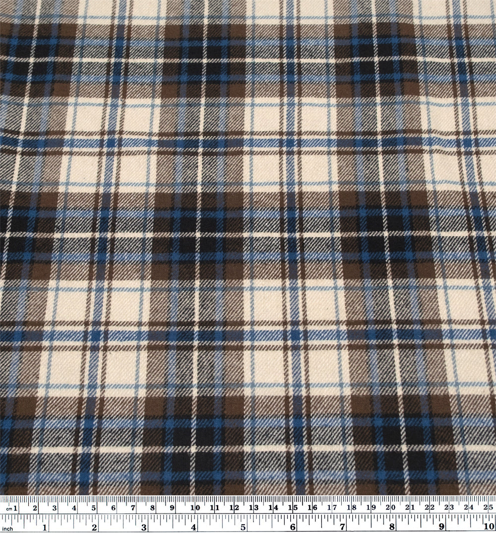 Cabin Plaid Midweight Cotton Flannel - Birch/Marlin/Truffle | Blackbird Fabrics