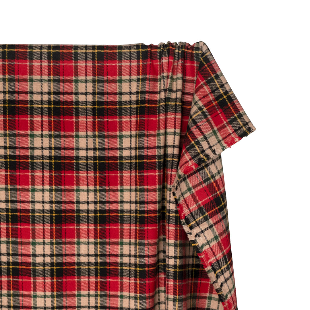 Cabin Plaid Midweight Cotton Flannel - Cashew/Chili Pepper/Multi | Blackbird Fabrics
