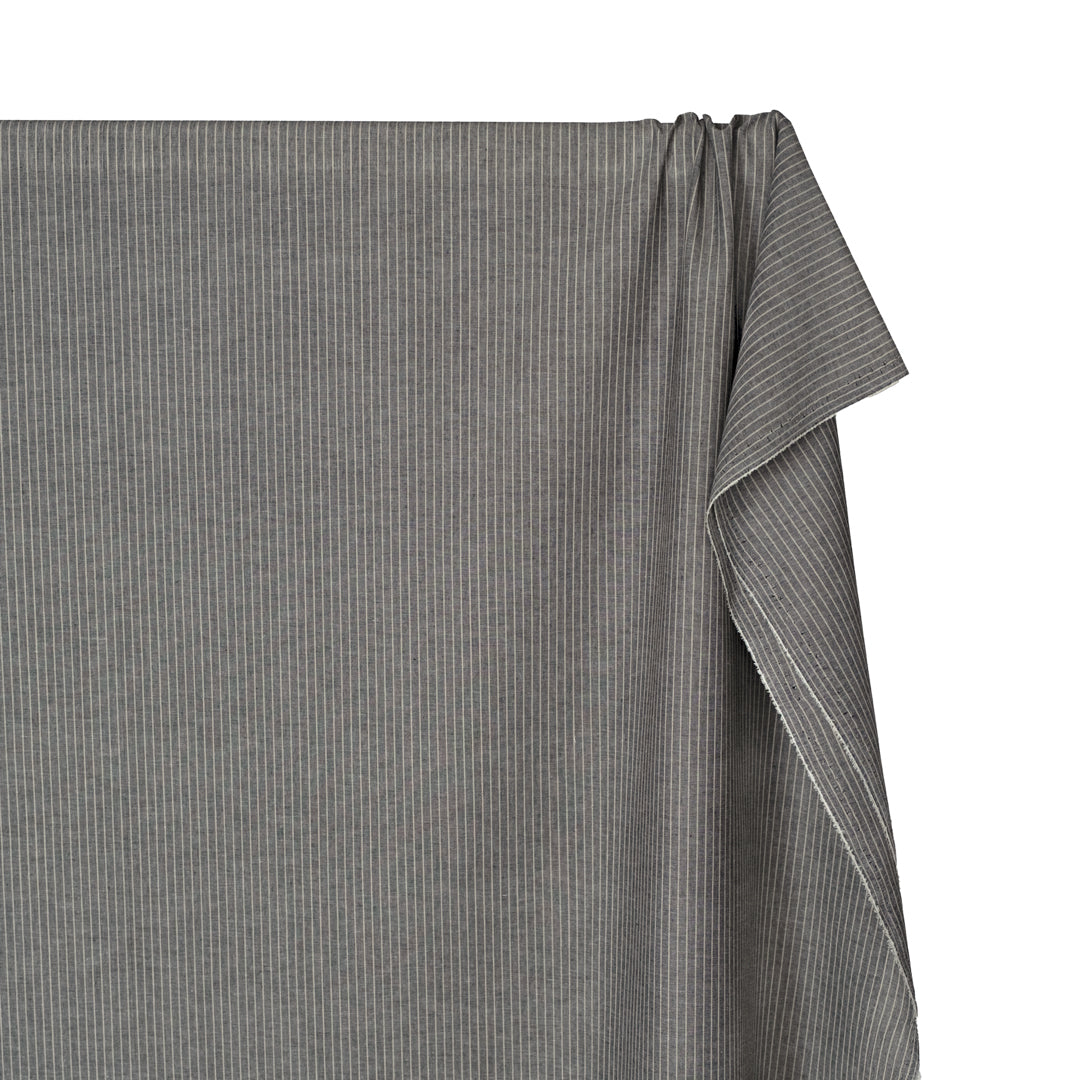 Beachside Stripe Cotton Linen Chambray - Black/Pebble | Blackbird Fabrics