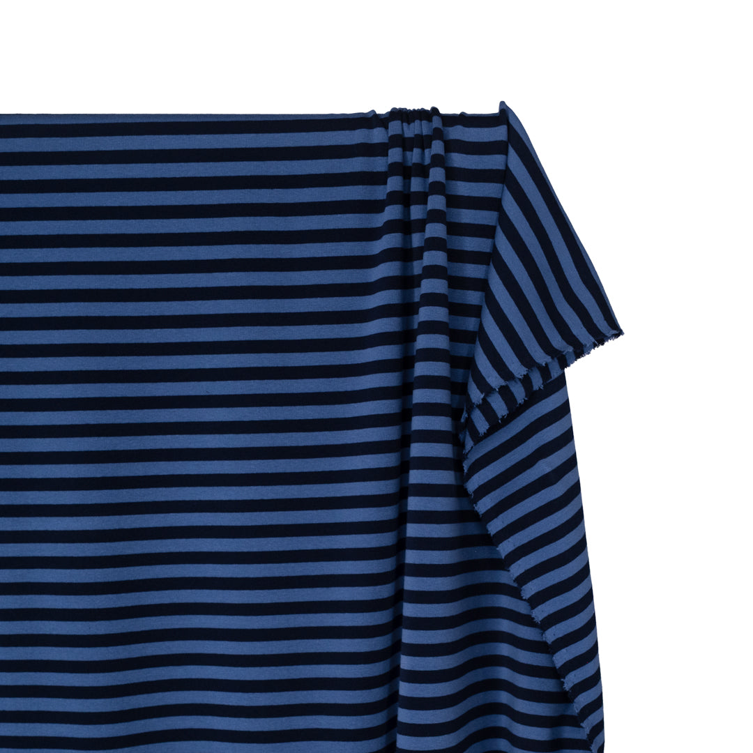 Rugby Stripe Midweight Cotton Knit - Navy/Marlin | Blackbird Fabrics