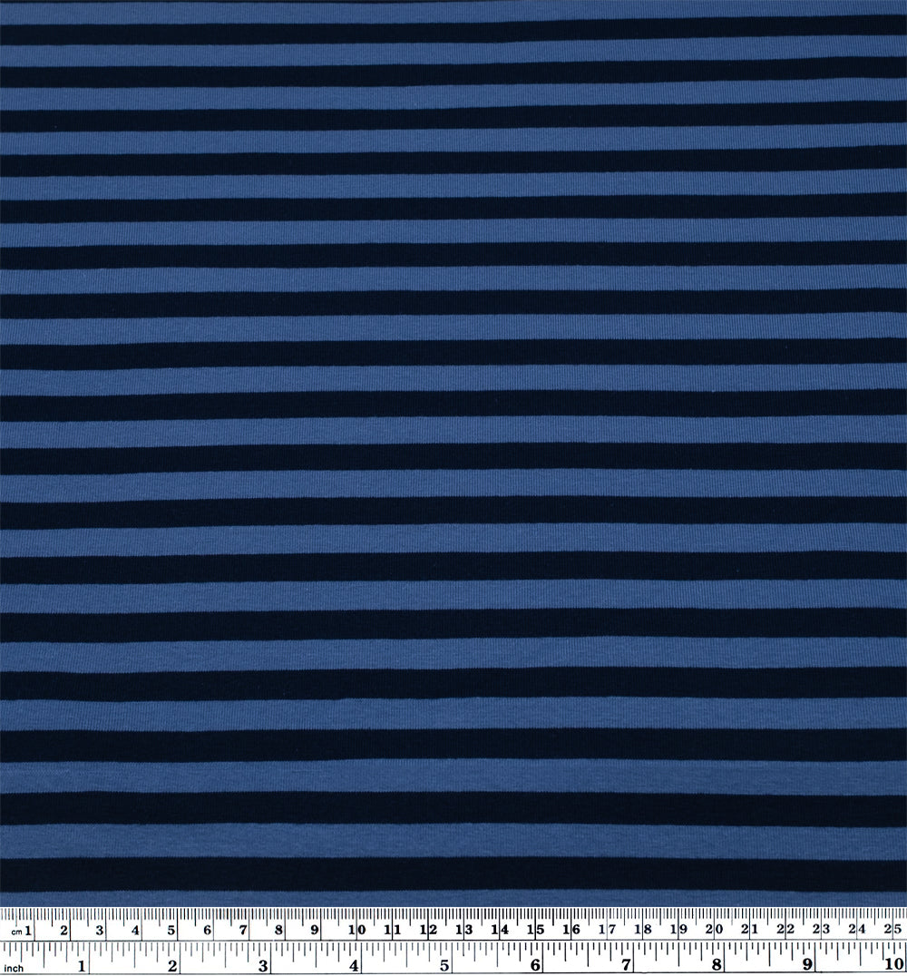 Rugby Stripe Midweight Cotton Knit - Navy/Marlin | Blackbird Fabrics