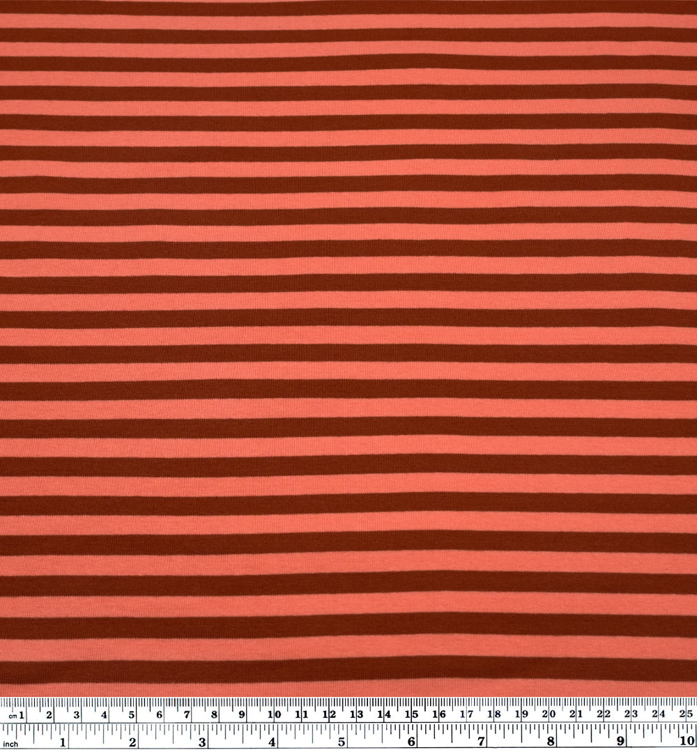 Rugby Stripe Midweight Cotton Knit - Rust/Papaya | Blackbird Fabrics