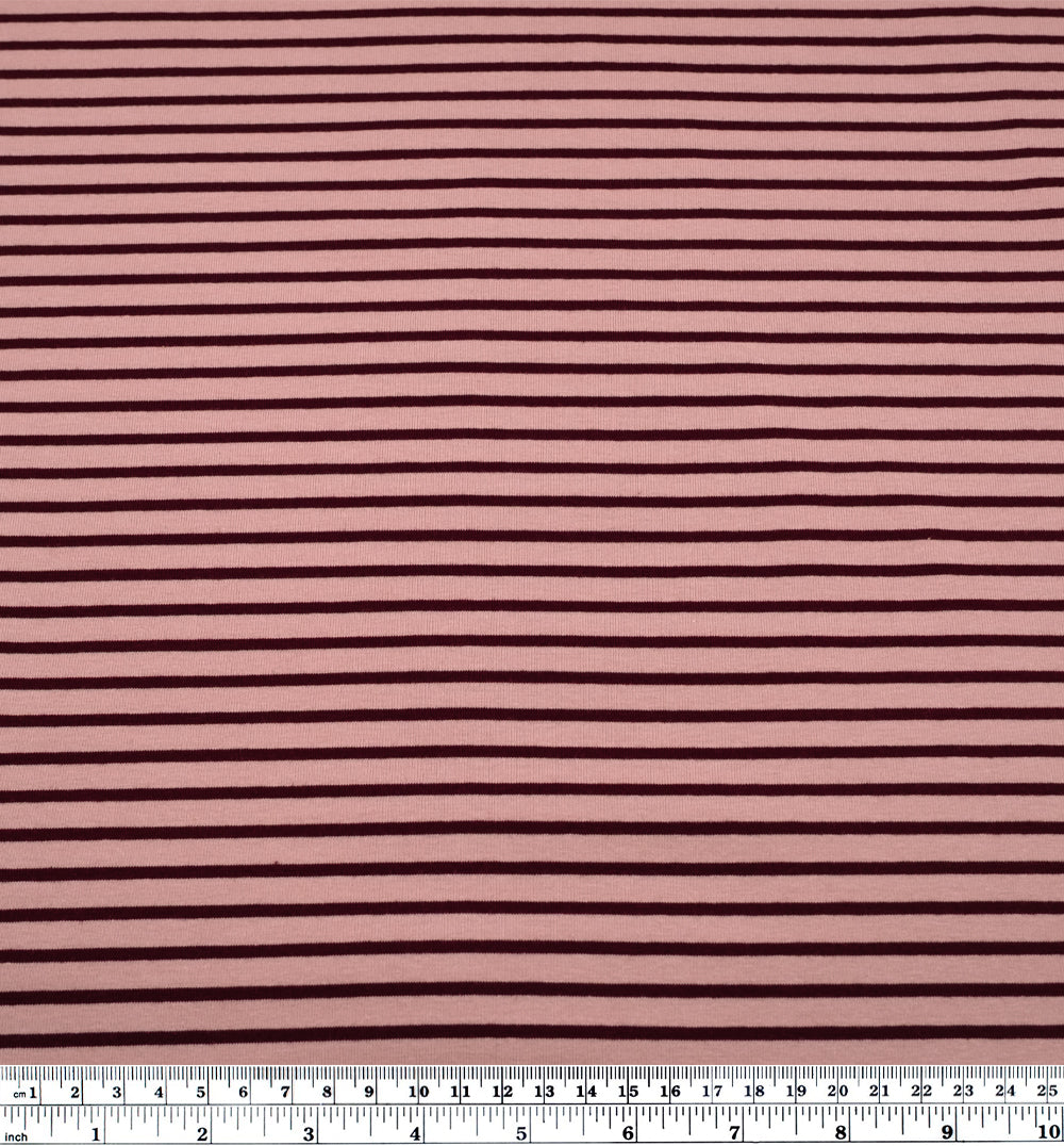 Nautical Stripe Cotton Jersey - Petal/Burgundy | Blackbird Fabrics