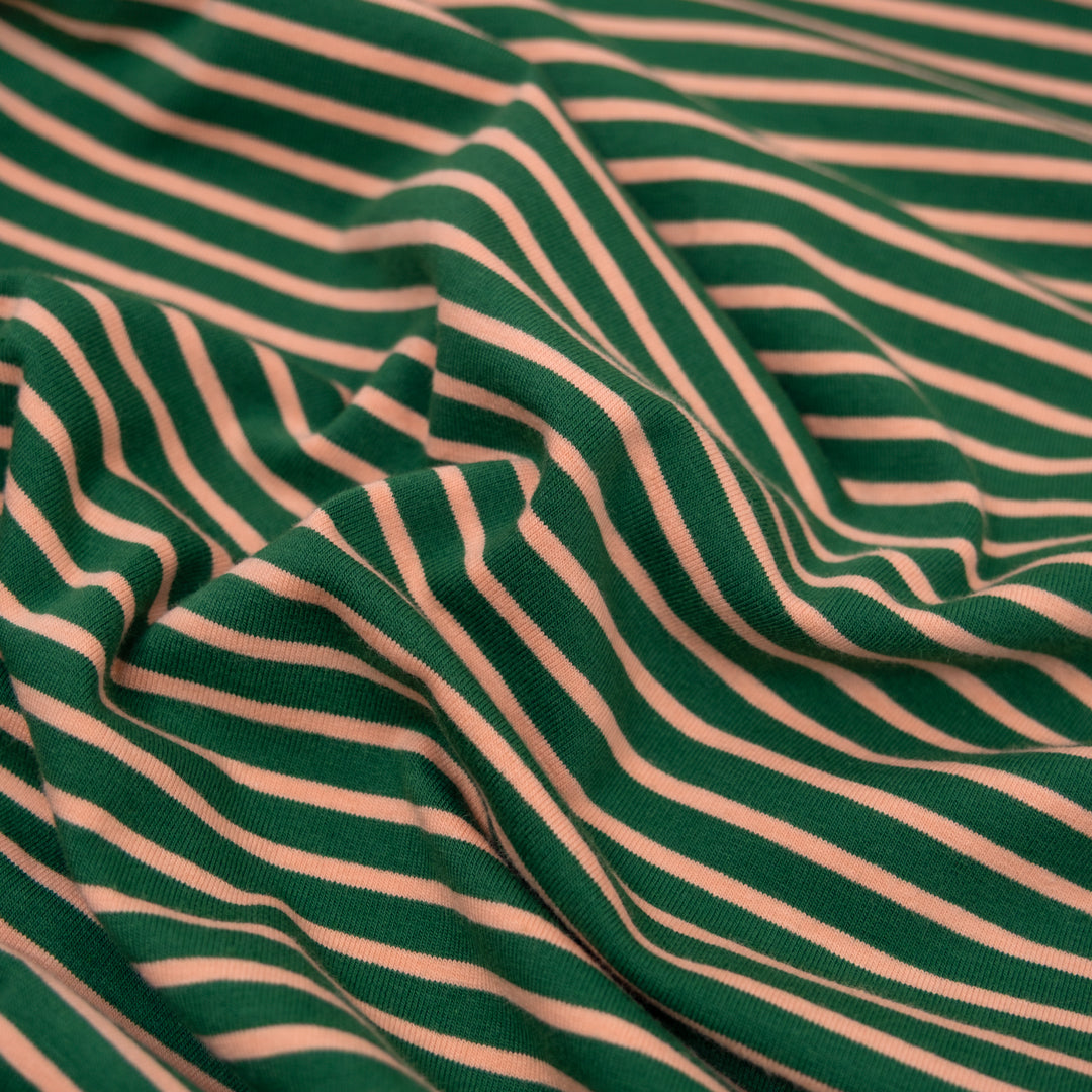Nautical Stripe Cotton Jersey - Grass/Peach | Blackbird Fabrics