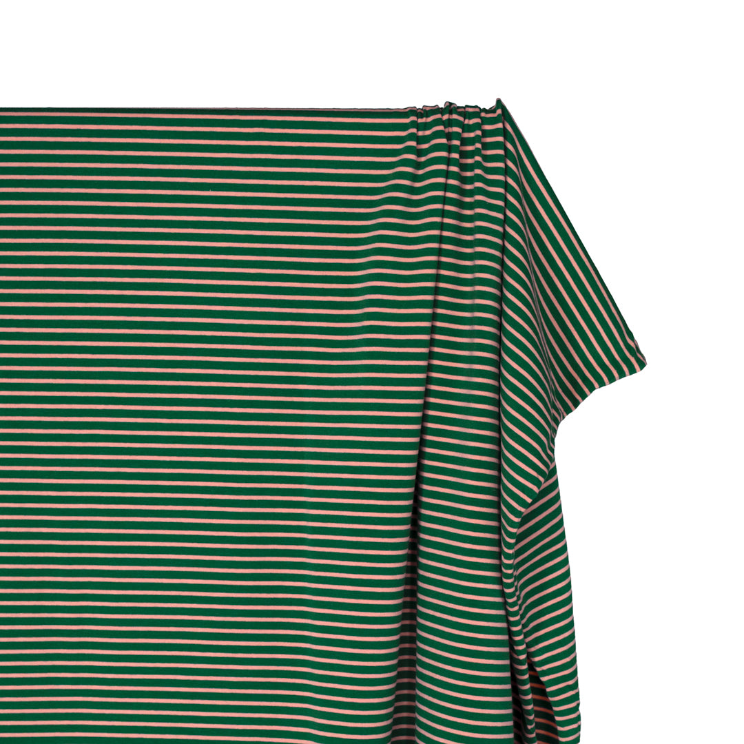 Nautical Stripe Cotton Jersey - Grass/Peach | Blackbird Fabrics