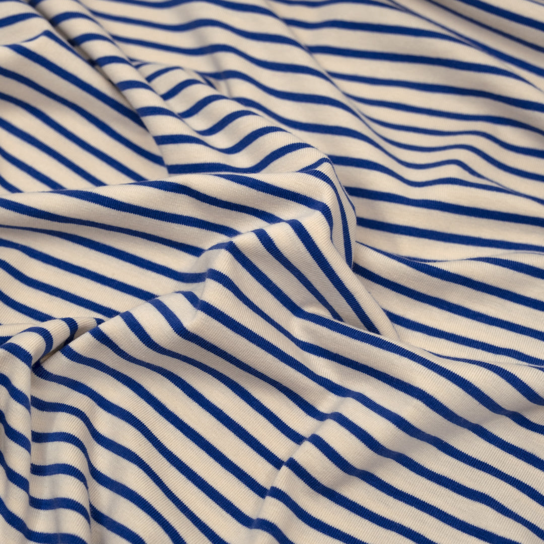 Nautical Stripe Cotton Jersey - Cream/Regatta | Blackbird Fabrics