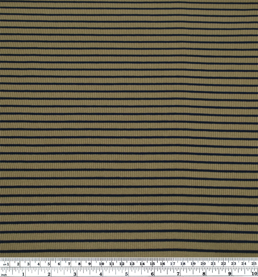 Café Stripe Cotton Rib Knit - Thyme/Navy | Blackbird Fabrics