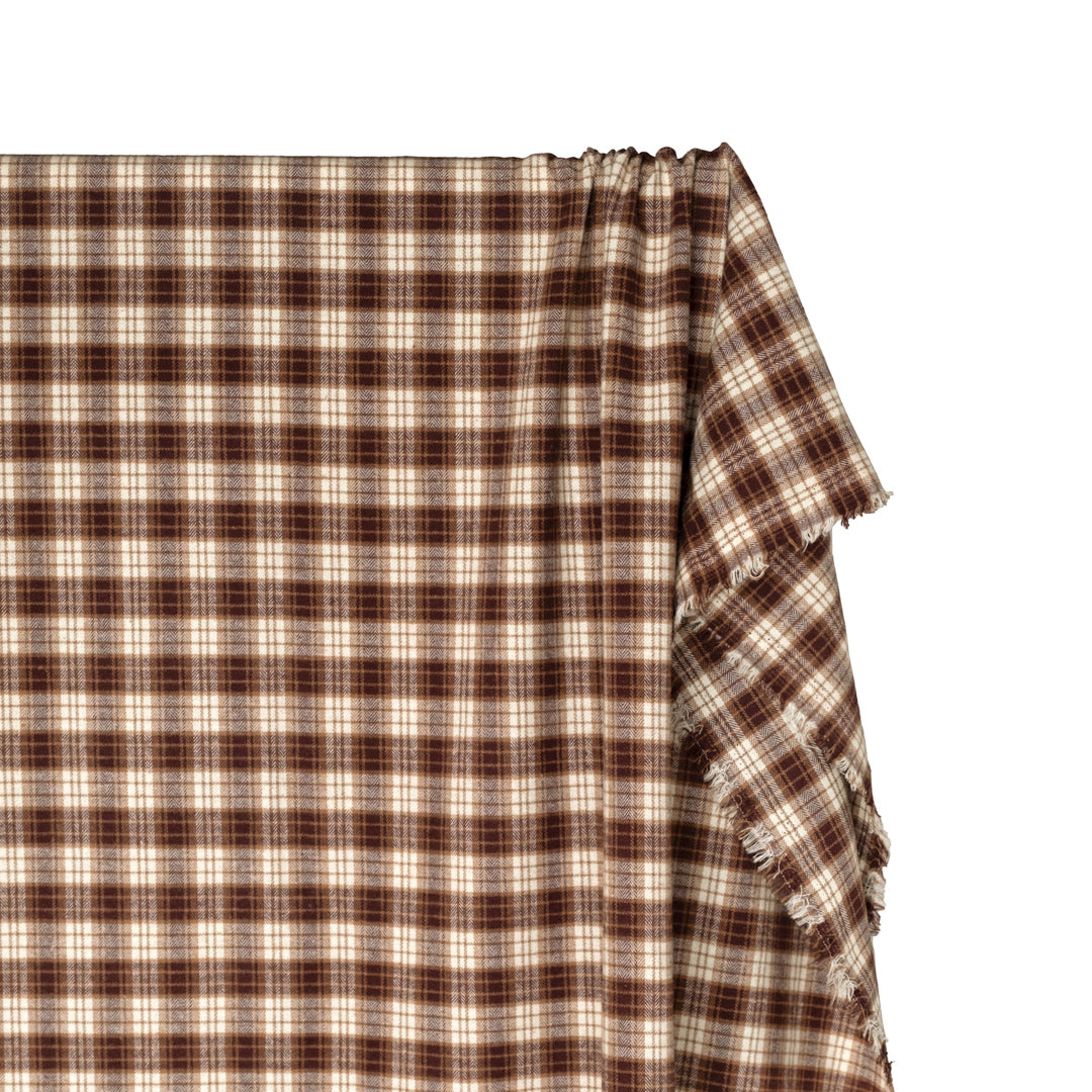 Fireside Plaid Cotton Flannel Shirting - Ivory/Maroon/Cork | Blackbird Fabrics