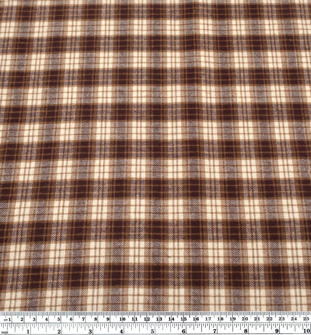 Fireside Plaid Cotton Flannel Shirting - Ivory/Maroon/Cork | Blackbird Fabrics