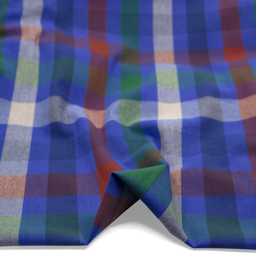 Chroma Plaid Sandwashed Cotton - Lapis/Red Clay/Multi | Blackbird Fabrics