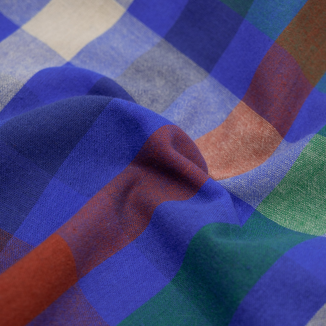 Chroma Plaid Sandwashed Cotton - Lapis/Red Clay/Multi | Blackbird Fabrics