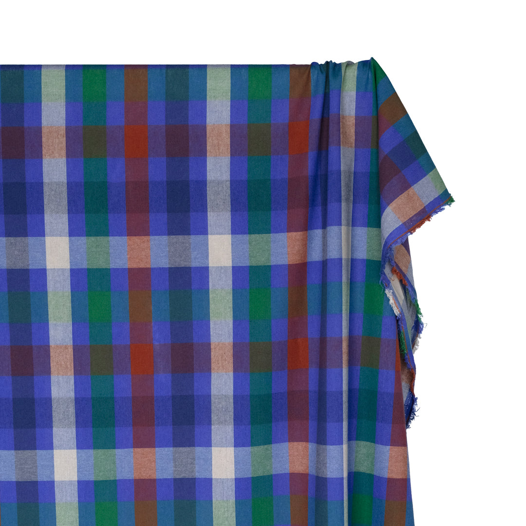 Chroma Plaid Sandwashed Cotton - Lapis/Red Clay/Multi | Blackbird Fabrics