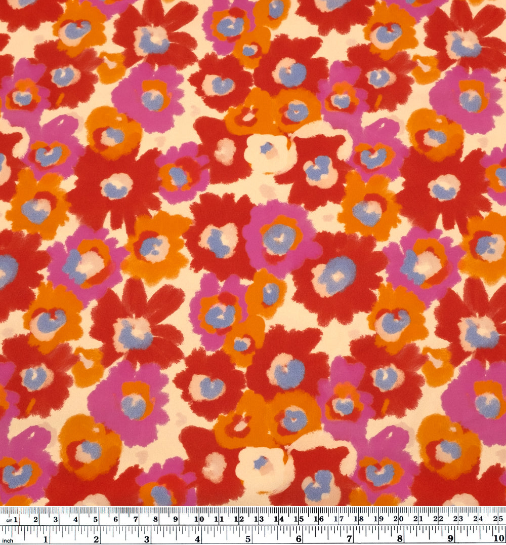 Flower Child Recycled Nylon Swim Tricot - Buttermilk/Crimson | Blackbird Fabrics