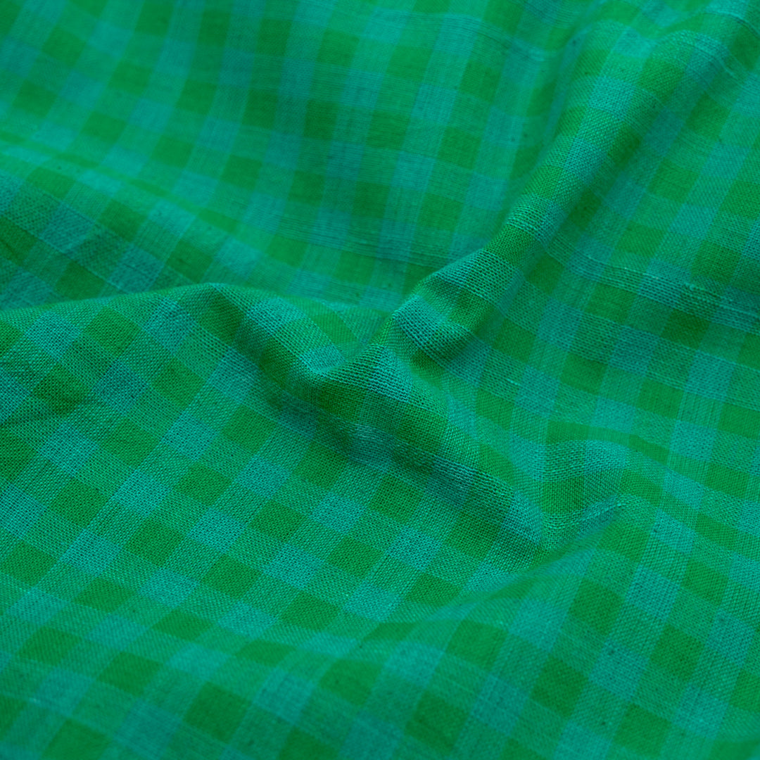 Gingham Handwoven Khadi Cotton - Clover/Jade | Blackbird Fabrics