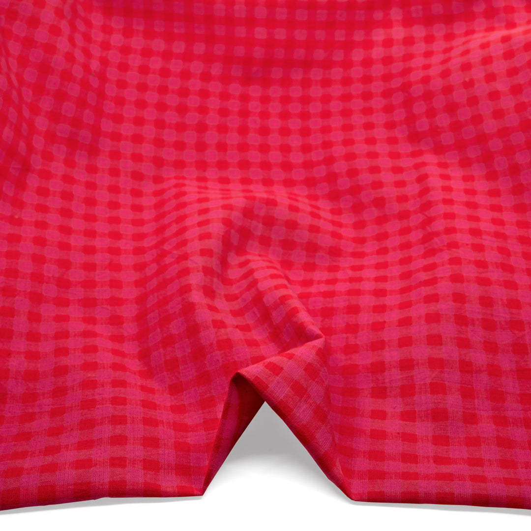 Gingham Handwoven Khadi Cotton - Flame/Punch | Blackbird Fabrics