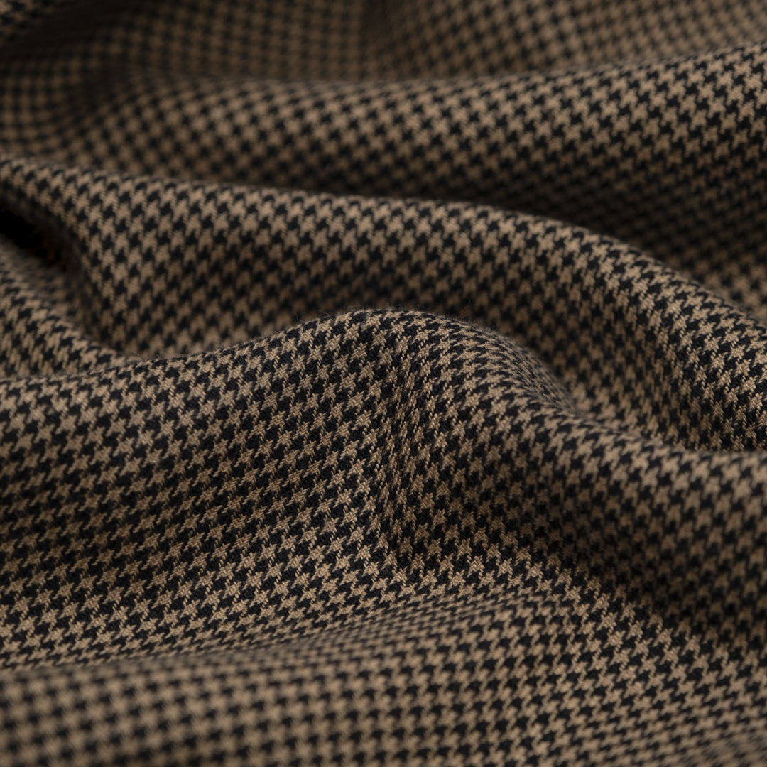 Houndstooth Linen Cotton Blend - Latte/Black | Blackbird Fabrics