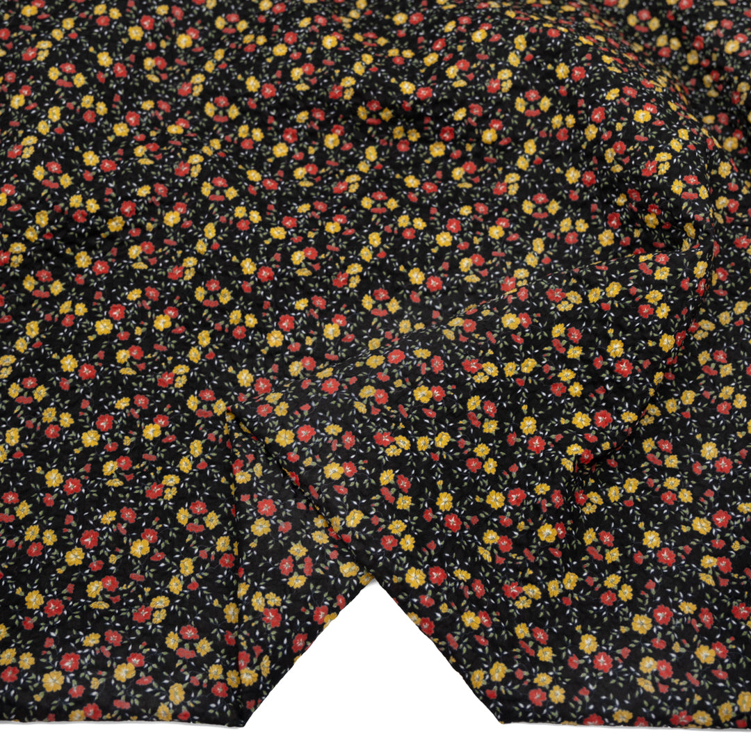 Prairie Floral Crinkle Cotton - Black/Crimson/Marigold | Blackbird Fabrics